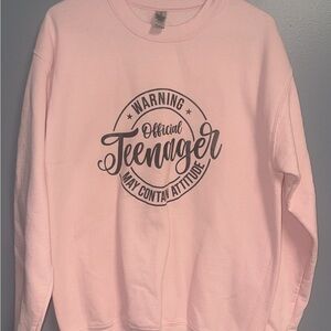 Gildan Pink Graphic Crew Neck Official Teenager may contain attitude